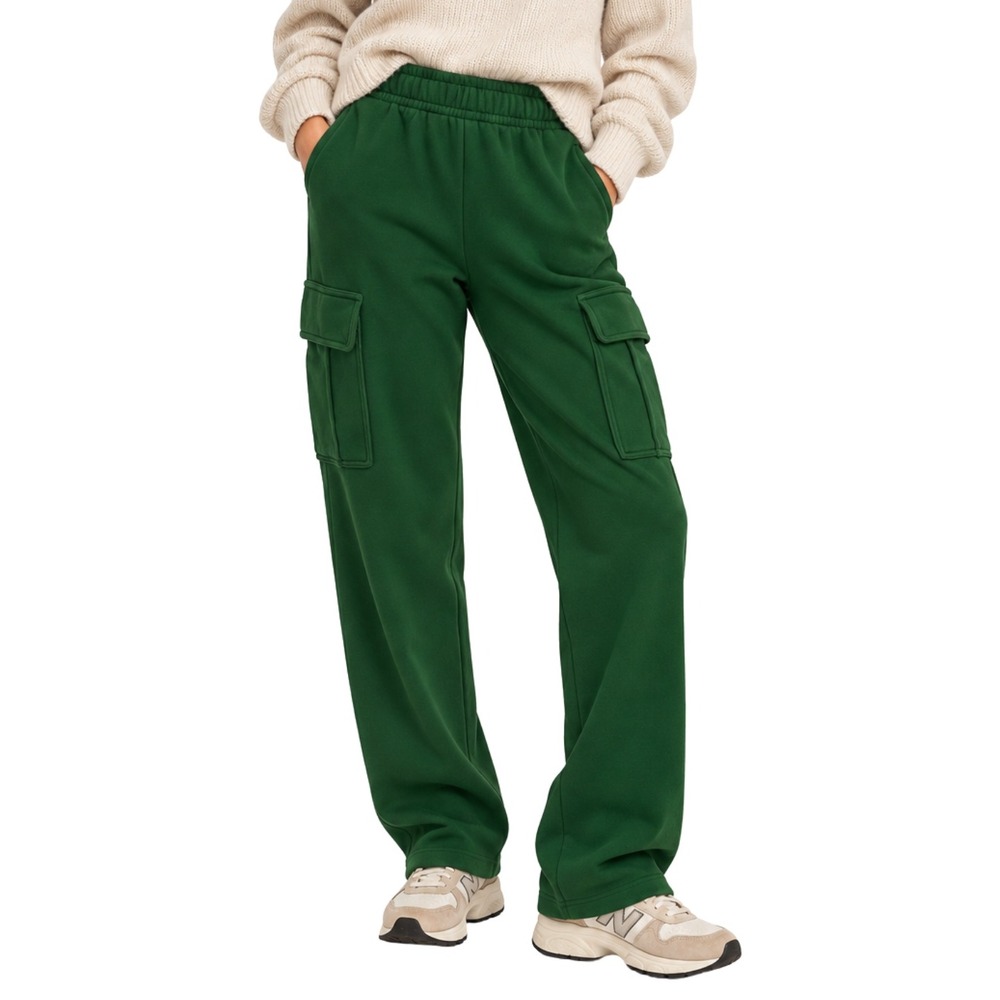 Tna Sweatpants Womens XS Green Cozy Fleece Cargo Pockets Cotton Athleisure